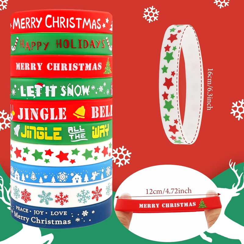 Hapdoo 30pcs Christmas Silicone Bracelets - Bulk Rubber Christmas Bracelets Xmas Tree Snowflake Pattern Wristbands for Xmas Winter Holiday Gifts Party Stuffer Supplies - Image 4